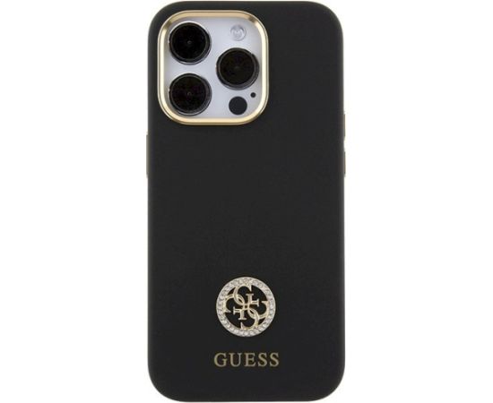 Guess GUHCP15XM4DGPK Silicone Logo Strass 4G Aizsargapvalks priekš iPhone 15 Pro Max 6.7" / melns Neoriģinālie Maciņi