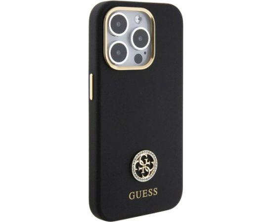 Guess GUHCP15XM4DGPK Silicone Logo Strass 4G Aizsargapvalks priekš iPhone 15 Pro Max 6.7" / melns Neoriģinālie Maciņi