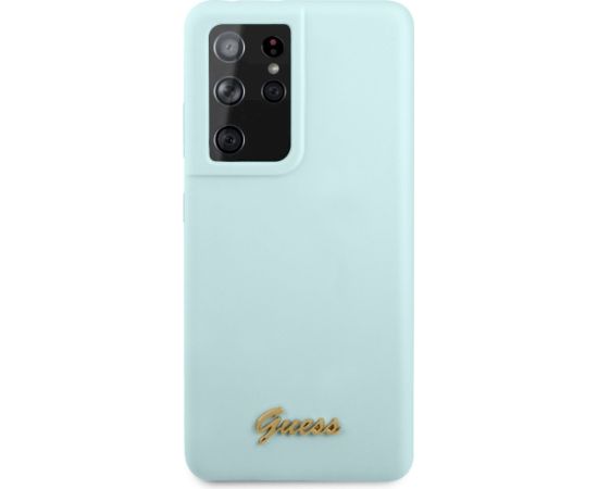 Guess GUHCS21LLSLMGLB Silicone Script Metal Logo Aizsargapvalks priekš Samsung Galaxy S21 Ultra G998 / zils Neoriģinālie Maciņi