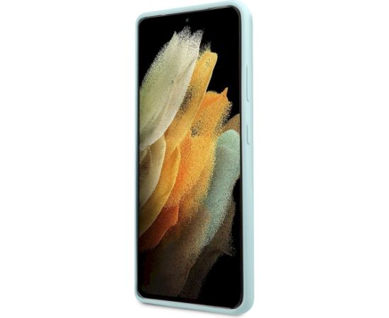 Guess GUHCS21LLSLMGLB Silicone Script Metal Logo Aizsargapvalks priekš Samsung Galaxy S21 Ultra G998 / zils Neoriģinālie Maciņi