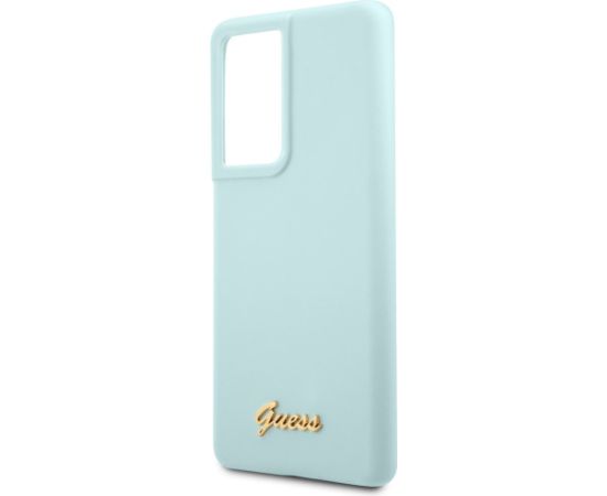 Guess GUHCS21LLSLMGLB Silicone Script Metal Logo Aizsargapvalks priekš Samsung Galaxy S21 Ultra G998 / zils Neoriģinālie Maciņi