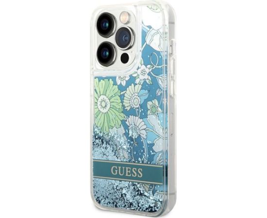 Guess GUHCP14XLFLSN Flower Liquid Glitter Aizsargapvalks priekš iPhone 14 Pro Max 6,7" / zaļš Neoriģinālie Maciņi