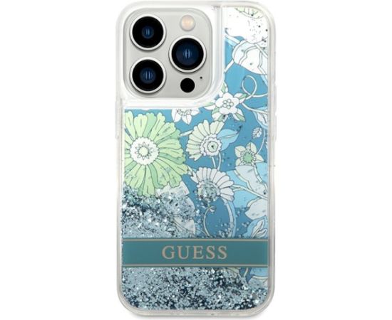 Guess GUHCP14XLFLSN Flower Liquid Glitter Aizsargapvalks priekš iPhone 14 Pro Max 6,7" / zaļš Neoriģinālie Maciņi