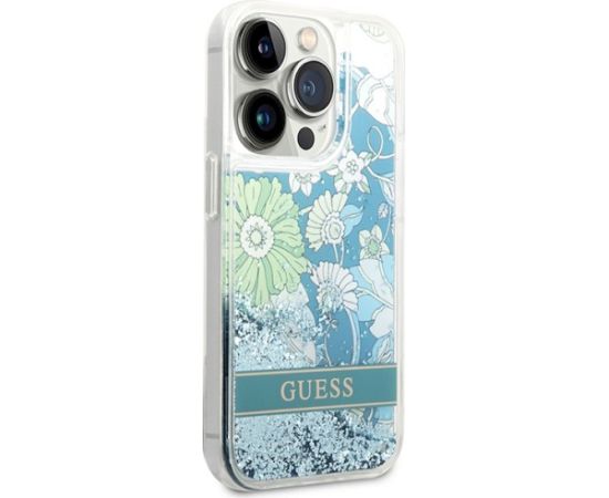 Guess GUHCP14XLFLSN Flower Liquid Glitter Aizsargapvalks priekš iPhone 14 Pro Max 6,7" / zaļš Neoriģinālie Maciņi