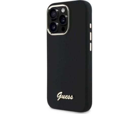 Guess GUHCP16XSMBSLK Silicone Script Metal Logo & Frame Aizsargapvalks priekš iPhone 16 Pro Max 6.9" / melns Neoriģinālie Maciņi