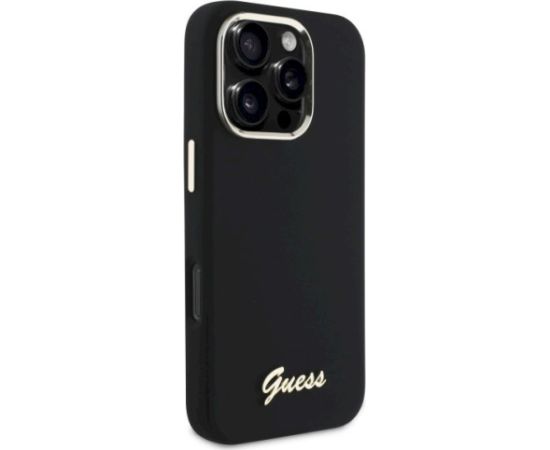 Guess GUHCP16XSMBSLK Silicone Script Metal Logo & Frame Aizsargapvalks priekš iPhone 16 Pro Max 6.9" / melns Neoriģinālie Maciņi