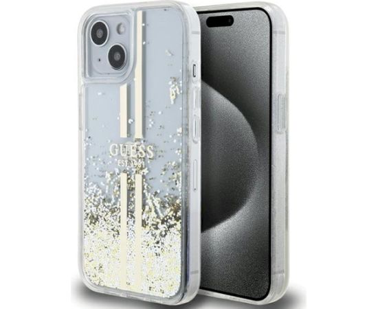 Guess GUHCP15MLFCSEGT Liquid Glitter Gold Stripes Aizsargapvalks priekš iPhone 15 Plus / 14 Plus 6.7" / caurspīdīgs Neoriģinālie Maciņi