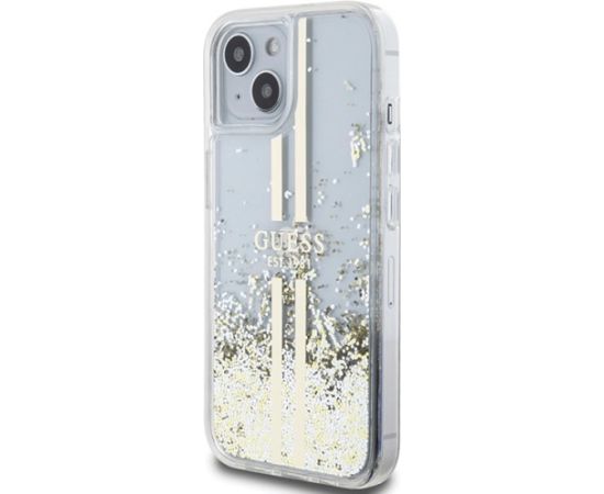 Guess GUHCP15MLFCSEGT Liquid Glitter Gold Stripes Aizsargapvalks priekš iPhone 15 Plus / 14 Plus 6.7" / caurspīdīgs Neoriģinālie Maciņi
