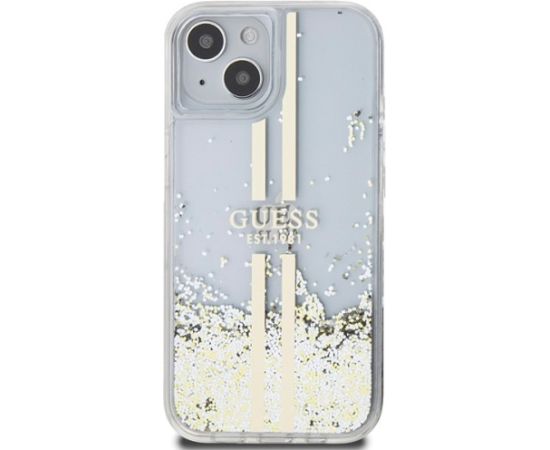 Guess GUHCP15MLFCSEGT Liquid Glitter Gold Stripes Aizsargapvalks priekš iPhone 15 Plus / 14 Plus 6.7" / caurspīdīgs Neoriģinālie Maciņi