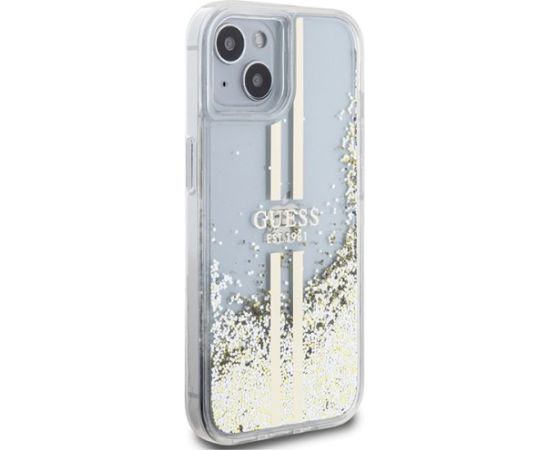 Guess GUHCP15MLFCSEGT Liquid Glitter Gold Stripes Aizsargapvalks priekš iPhone 15 Plus / 14 Plus 6.7" / caurspīdīgs Neoriģinālie Maciņi