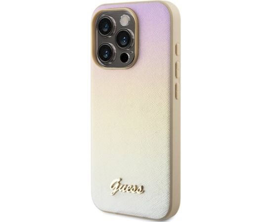 Guess GUHCP14XPSAIRSD Saffiano Iridescent Script Aizsargapvalks priekš iPhone 14 Pro Max 6.7" / zelta Neoriģinālie Maciņi