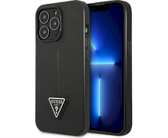 Guess GUHCP14XPSATLK Saffiano Triangle Logo Aizsargapvalks priekš iPhone 14 Pro Max 6,7" / melns Neoriģinālie Maciņi
