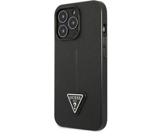 Guess GUHCP14XPSATLK Saffiano Triangle Logo Aizsargapvalks priekš iPhone 14 Pro Max 6,7" / melns Neoriģinālie Maciņi