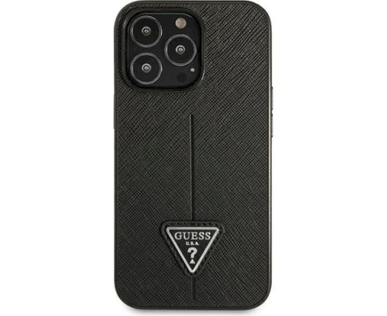 Guess GUHCP14XPSATLK Saffiano Triangle Logo Aizsargapvalks priekš iPhone 14 Pro Max 6,7" / melns Neoriģinālie Maciņi