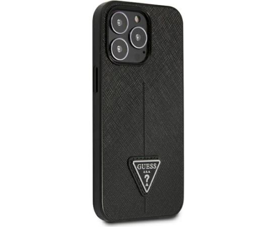 Guess GUHCP14XPSATLK Saffiano Triangle Logo Aizsargapvalks priekš iPhone 14 Pro Max 6,7" / melns Neoriģinālie Maciņi