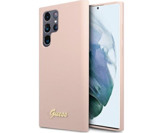 Guess GUHCS23LLSLMGPP Hardcase Silicone Script Metal Logo Aizsargapvalks priekš Samsung Galaxy S23 Ultra S918 / rozā Neoriģinālie Maciņi