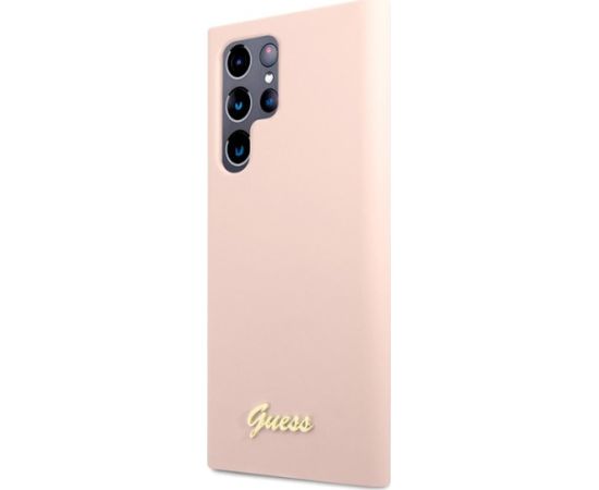 Guess GUHCS23LLSLMGPP Hardcase Silicone Script Metal Logo Aizsargapvalks priekš Samsung Galaxy S23 Ultra S918 / rozā Neoriģinālie Maciņi
