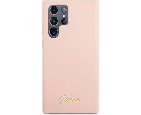 Guess GUHCS23LLSLMGPP Hardcase Silicone Script Metal Logo Aizsargapvalks priekš Samsung Galaxy S23 Ultra S918 / rozā Neoriģinālie Maciņi
