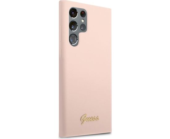 Guess GUHCS23LLSLMGPP Hardcase Silicone Script Metal Logo Aizsargapvalks priekš Samsung Galaxy S23 Ultra S918 / rozā Neoriģinālie Maciņi