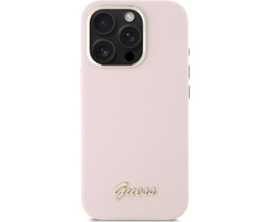Guess GUHCP16XSMBSLP Hardcase Silicone Script Metal Logo & Frame Aizsargapvalks priekš iPhone 16 Pro Max 6.9" / rozā Neoriģinālie Maciņi
