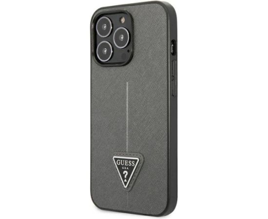 Guess GUHCP14XPSATLG Saffiano Triangle Logo Aizsargapvalks priekš iPhone 14 Pro Max 6,7" / sudraba Neoriģinālie Maciņi