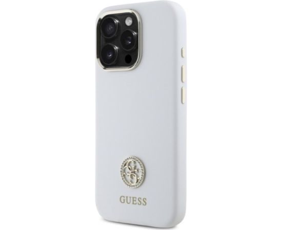 Guess GUHCP16LM4DGPH Silicone Logo Strass 4G Aizsargapvalks priekš iPhone 16 Pro 6.3" / balts Neoriģinālie Maciņi
