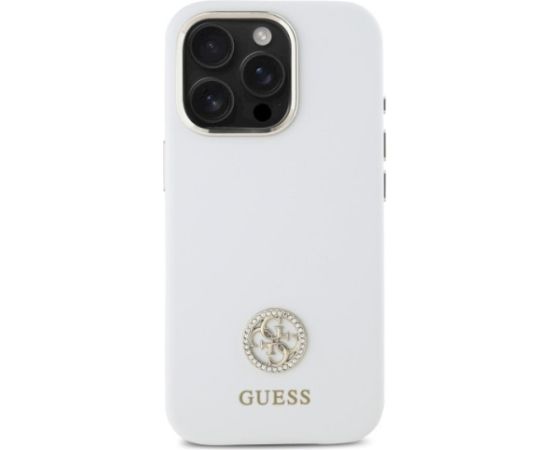 Guess GUHCP16LM4DGPH Silicone Logo Strass 4G Aizsargapvalks priekš iPhone 16 Pro 6.3" / balts Neoriģinālie Maciņi