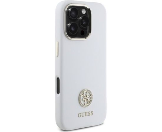 Guess GUHCP16LM4DGPH Silicone Logo Strass 4G Aizsargapvalks priekš iPhone 16 Pro 6.3" / balts Neoriģinālie Maciņi