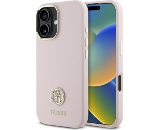 Guess GUHCP16SM4DGPP Silicone Logo Strass 4G Aizsargapvalks priekš iPhone 16 6.1" / rozā Neoriģinālie Maciņi