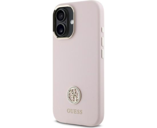 Guess GUHCP16SM4DGPP Silicone Logo Strass 4G Aizsargapvalks priekš iPhone 16 6.1" / rozā Neoriģinālie Maciņi