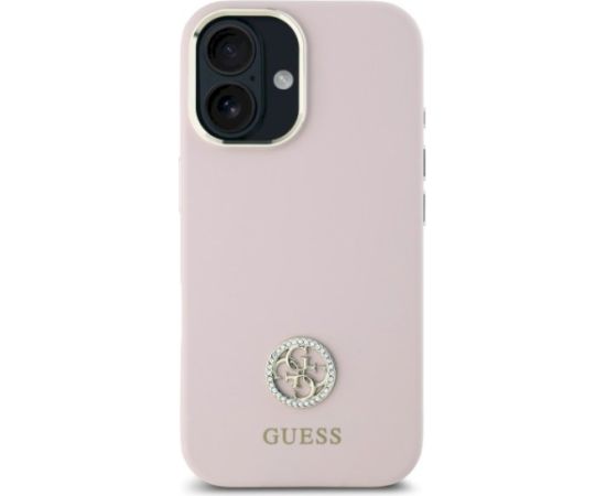 Guess GUHCP16SM4DGPP Silicone Logo Strass 4G Aizsargapvalks priekš iPhone 16 6.1" / rozā Neoriģinālie Maciņi