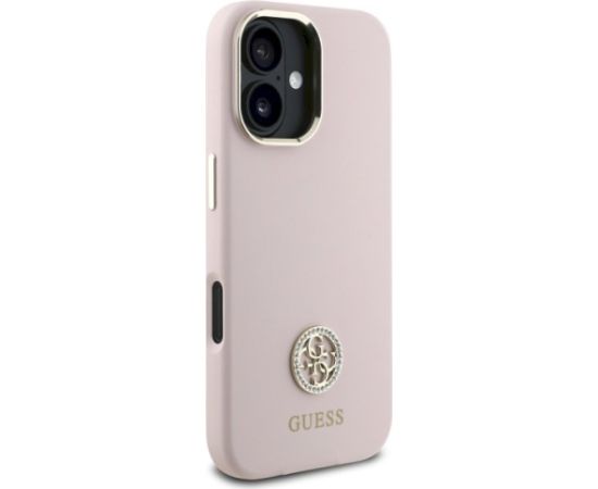 Guess GUHCP16SM4DGPP Silicone Logo Strass 4G Aizsargapvalks priekš iPhone 16 6.1" / rozā Neoriģinālie Maciņi