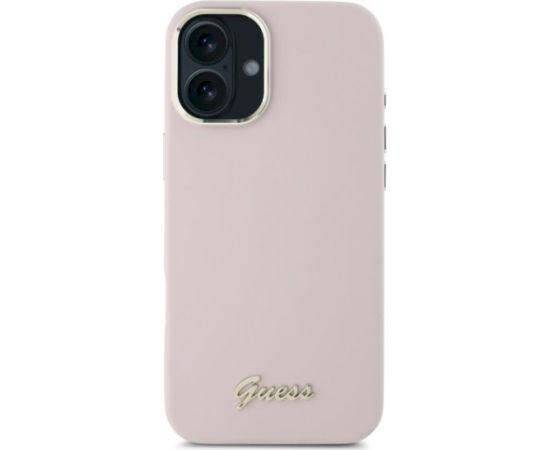 Guess GUHCP16MSMBSLP Silicone Script Metal Logo & Frame Aizsargapvalks priekš iPhone 16 Plus 6.7" / rozā Neoriģinālie Maciņi