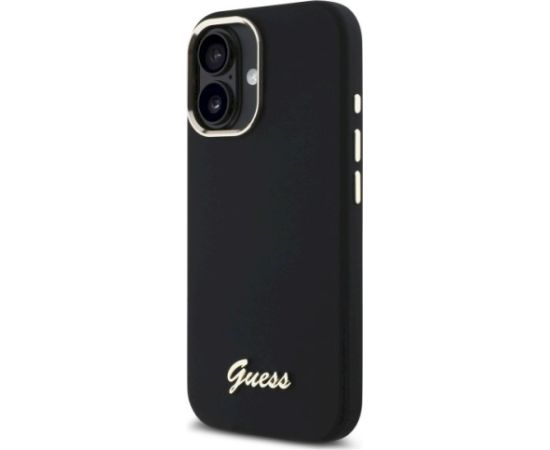 Guess GUHCP16SSMBSLK Silicone Script Metal Logo & Frame Aizsargapvalks priekš iPhone 16 6.1" / melns Neoriģinālie Maciņi