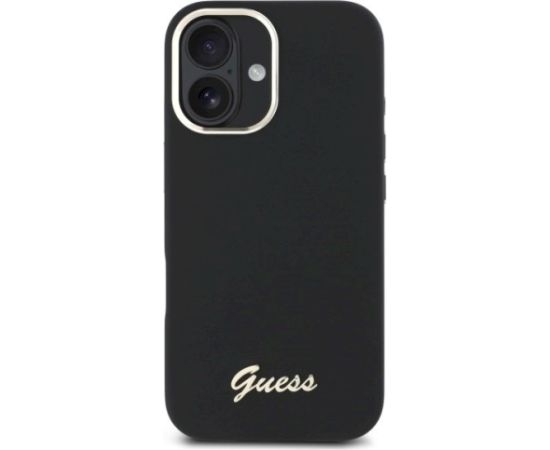 Guess GUHCP16SSMBSLK Silicone Script Metal Logo & Frame Aizsargapvalks priekš iPhone 16 6.1" / melns Neoriģinālie Maciņi