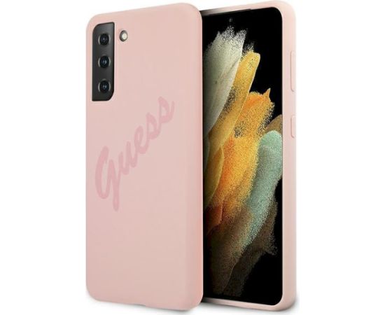 Guess GUHCS21MLSVSPI Script Vintage Hardcase Aizsargapvalks priekš Samsung Galaxy S21+ G996 / rozā Neoriģinālie Maciņi