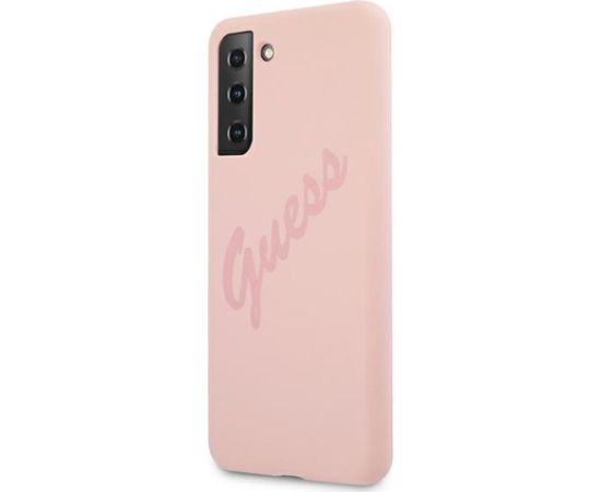 Guess GUHCS21MLSVSPI Script Vintage Hardcase Aizsargapvalks priekš Samsung Galaxy S21+ G996 / rozā Neoriģinālie Maciņi