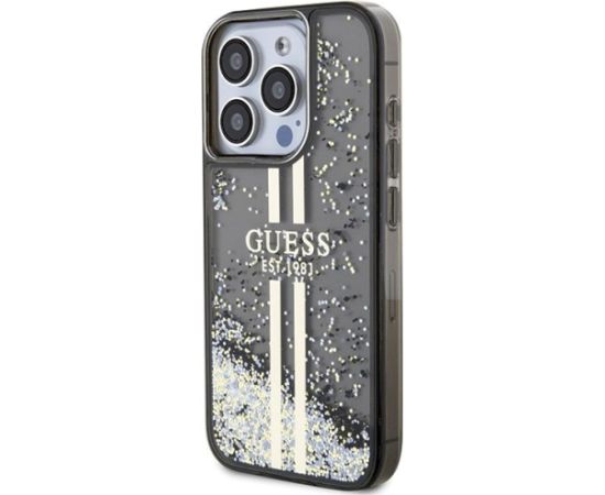 Guess GUHCP15LLFCSEGK Hardcase Liquid Glitter Gold Stripes Aizsargapvalks priekš iPhone 15 Pro 6.1" / melns Neoriģinālie Maciņi