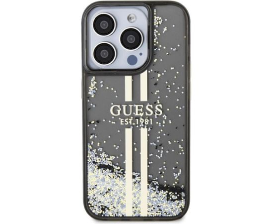 Guess GUHCP15LLFCSEGK Hardcase Liquid Glitter Gold Stripes Aizsargapvalks priekš iPhone 15 Pro 6.1" / melns Neoriģinālie Maciņi