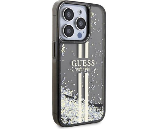 Guess GUHCP15LLFCSEGK Hardcase Liquid Glitter Gold Stripes Aizsargapvalks priekš iPhone 15 Pro 6.1" / melns Neoriģinālie Maciņi