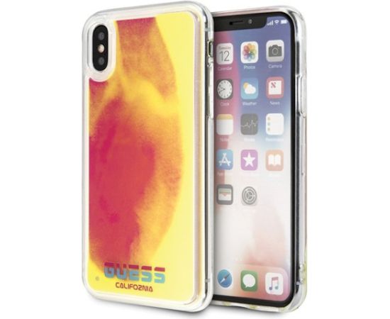 Guess GUHCPXGLCPI Hardcase California Glow in the dark Aizsargapvalks priekš iPhone X/Xs / rozā Neoriģinālie Maciņi