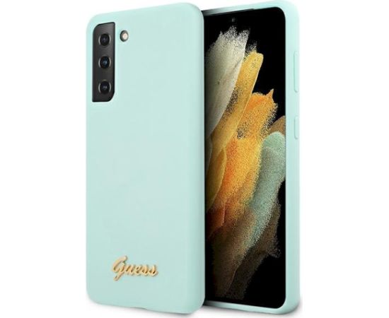 Guess GUHCS21MLSLMGLB Hardcase Silicone Script Metal Logo Aizsargapvalks priekš S21+ G996 / zils Neoriģinālie Maciņi
