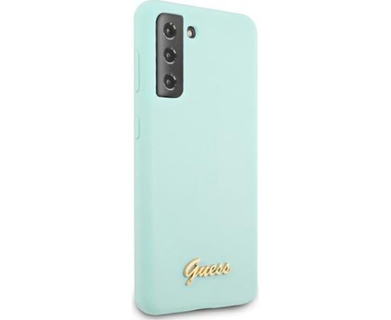 Guess GUHCS21MLSLMGLB Hardcase Silicone Script Metal Logo Aizsargapvalks priekš S21+ G996 / zils Neoriģinālie Maciņi