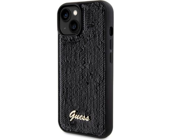 Guess GUHCP14SPSFDGSK Hardcase Sequin Script Metal Aizsargapvalks priekš iPhone 14 / 15 / 13 6.1" / melns Neoriģinālie Maciņi