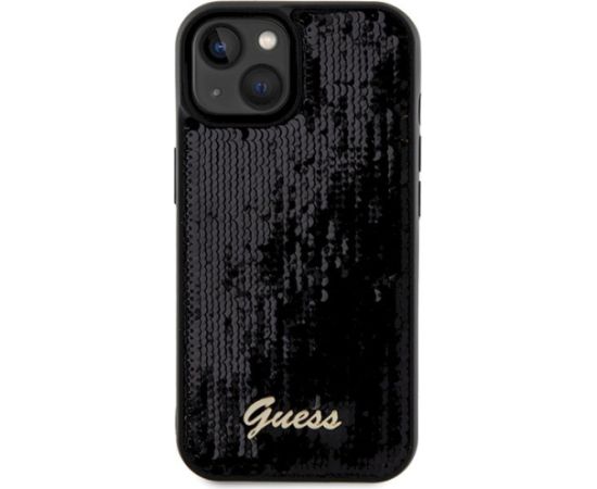 Guess GUHCP14SPSFDGSK Hardcase Sequin Script Metal Aizsargapvalks priekš iPhone 14 / 15 / 13 6.1" / melns Neoriģinālie Maciņi