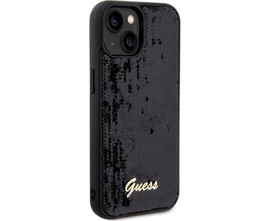 Guess GUHCP14SPSFDGSK Hardcase Sequin Script Metal Aizsargapvalks priekš iPhone 14 / 15 / 13 6.1" / melns Neoriģinālie Maciņi