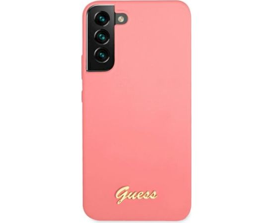 Guess GUHCS22MLSLMGFU Hardcase Silicone Script Metal Logo Aizsargapvalks priekš S22+ S906 / fuksija Neoriģinālie Maciņi