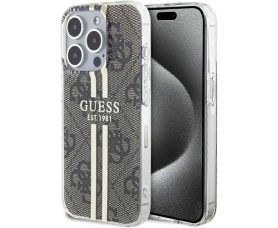 Guess GUHCP15LH4PSEGW Hardcase IML 4G Gold Stripe Aizsargapvalks priekš iPhone 15 Pro 6.1" / brūns Neoriģinālie Maciņi