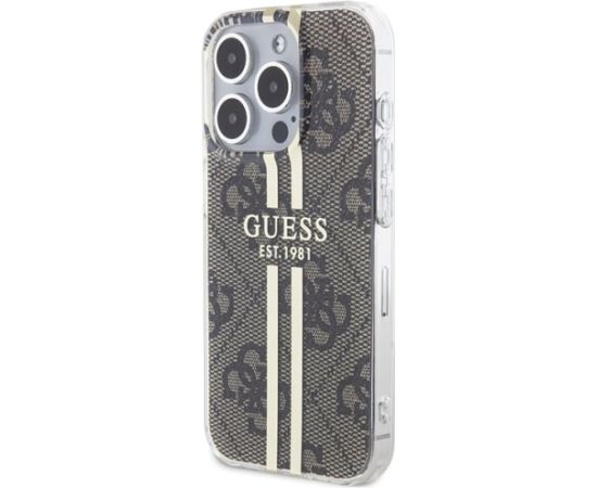 Guess GUHCP15LH4PSEGW Hardcase IML 4G Gold Stripe Aizsargapvalks priekš iPhone 15 Pro 6.1" / brūns Neoriģinālie Maciņi