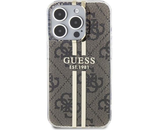 Guess GUHCP15LH4PSEGW Hardcase IML 4G Gold Stripe Aizsargapvalks priekš iPhone 15 Pro 6.1" / brūns Neoriģinālie Maciņi